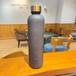 Gold Water Bottle 1 Liter Leak Proof Suitable For BPA Free Fizzy Drink Reminder With Motivational Time Marker