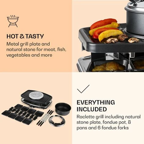 Klarstein Entrecote 2-in-1 Raclette Grill & Fondue Natural Stone 1100W 8 Persons 5 Klarstein Entrecote 2-in-1 Raclette Grill & Fondue Natural Stone 1100W 8 Persons - Image 5