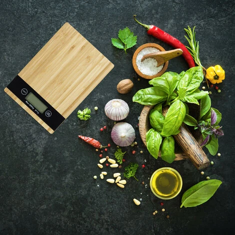 Relaxdays Bamboo Kitchen Scale, LCD Display, Touch, Tare Function, 5 Kg, Digital, WxD: 23 X 16 Cm, Brown 2 Relaxdays Bamboo Kitchen Scale, LCD Display, Touch, Tare Function, 5 Kg, Digital, WxD: 23 X 16 Cm, Brown - Image 2