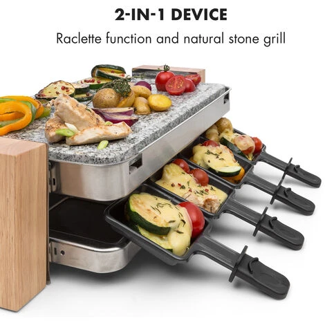 Klarstein Prime Rib Raclette Grill 8 Pers. 1500 W Natural Stone Plate Stainless Steel Wooden Feet 4 Klarstein Prime Rib Raclette Grill 8 Pers. 1500 W Natural Stone Plate Stainless Steel Wooden Feet - Image 4
