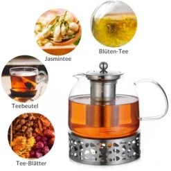 Monzana Teapot With Warmer And Sieve Insert 1,5l Tea Maker Made Of Borosilicate Glass Stainless Steel Lid Dishwasher-Safe -Kitchen Appliances Store 25899142 4