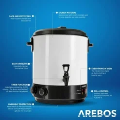AREBOS Automatic Canning Machine 1800 W Canning Pot 28 L With Timer, Thermostat & Overheating Protection Stepless Temperature Adjustment 30-110 °C Timer 20-120 Min. -Kitchen Appliances Store 28598120 3