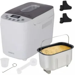 AREBOS Bread Maker 1500g With 15 Programs 2 Dough Hooks Timer LCD Display 3 Browning Degrees And Bread Sizes 850 W White