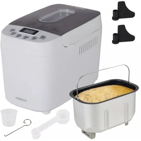 AREBOS Bread Maker 1500g With 15 Programs 2 Dough Hooks Timer LCD Display 3 Browning Degrees And Bread Sizes 850 W White 1 AREBOS Bread Maker 1500g With 15 Programs 2 Dough Hooks Timer LCD Display 3 Browning Degrees And Bread Sizes 850 W White