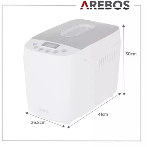 AREBOS Bread Maker 1500g With 15 Programs 2 Dough Hooks Timer LCD Display 3 Browning Degrees And Bread Sizes 850 W White 5 AREBOS Bread Maker 1500g With 15 Programs 2 Dough Hooks Timer LCD Display 3 Browning Degrees And Bread Sizes 850 W White - Image 5