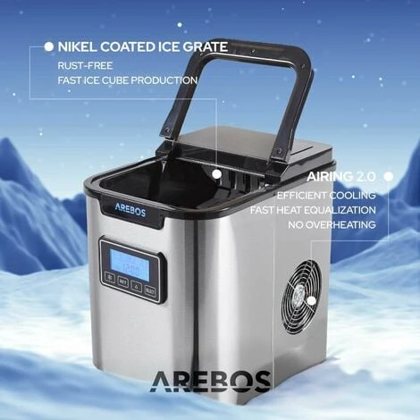 AREBOS Ice Cube Maker 12 Kg / 24 H 10-15 Minutes Production Time 3 Ice Cube Sizes 4 AREBOS Ice Cube Maker 12 Kg / 24 H 10-15 Minutes Production Time 3 Ice Cube Sizes - Image 4