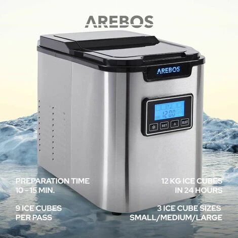 AREBOS Ice Cube Maker 12 Kg / 24 H 10-15 Minutes Production Time 3 Ice Cube Sizes 5 AREBOS Ice Cube Maker 12 Kg / 24 H 10-15 Minutes Production Time 3 Ice Cube Sizes - Image 5