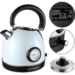 Monzana Electric Retro Kettle 1.8L Cordless Vintage 2200 W Boil Dry Protection Black Cream Blue Blue 8 Monzana Electric Retro Kettle 1.8L Cordless Vintage 2200 W Boil Dry Protection Black Cream Blue Blue -Kitchen Appliances Store 29963228 4