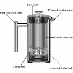 French Press Cafetiere Steel Coffee Maker FREE Filters & Spoons 350ml M&W -Kitchen Appliances Store 32126984 5