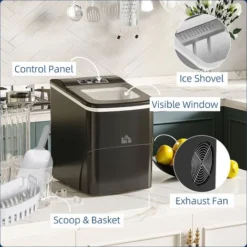 HOMCOM Ice Maker 12kg/24H Production With Scoop Basket For Home Office Black -Kitchen Appliances Store 33039370 5