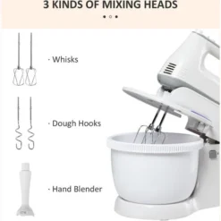 HOMCOM Electric Stand And Hand Blender 6 Speed Whisk Dough Hook Stainless Steel -Kitchen Appliances Store 39439066 5