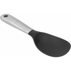 Kitchen Appliances Store 12 LITZEE Silicone Stainless Steel Rice Serving Spoon With Hanging Hole Non-stick Kitchen Tool Black And Silver