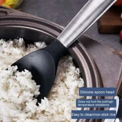 LITZEE Silicone Stainless Steel Rice Serving Spoon With Hanging Hole Non-stick Kitchen Tool Black And Silver -Kitchen Appliances Store 42690690 3