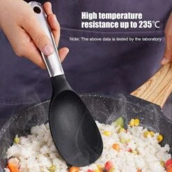 LITZEE Silicone Stainless Steel Rice Serving Spoon With Hanging Hole Non-stick Kitchen Tool Black And Silver -Kitchen Appliances Store 42690690 4