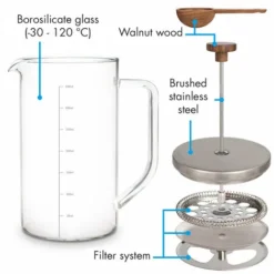 Klarstein Glaswerk Ristretto, French Press, 0.35 Litre, Borosilicate Glass, Stainless Steel, Walnut Wood 9 Klarstein Glaswerk Ristretto, French Press, 0.35 Litre, Borosilicate Glass, Stainless Steel, Walnut Wood -Kitchen Appliances Store 42770286 5