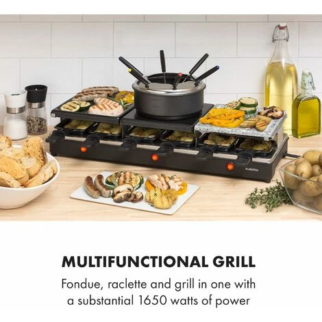 Klarstein Fonduelette XL, 3-in-1 Raclette Grill & Fondue, Natural Stone, 1650W, 12 People 2 Klarstein Fonduelette XL, 3-in-1 Raclette Grill & Fondue, Natural Stone, 1650W, 12 People - Image 2