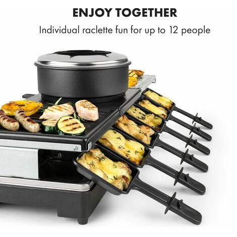 Klarstein Fonduelette XL, 3-in-1 Raclette Grill & Fondue, Natural Stone, 1650W, 12 People 5 Klarstein Fonduelette XL, 3-in-1 Raclette Grill & Fondue, Natural Stone, 1650W, 12 People - Image 5