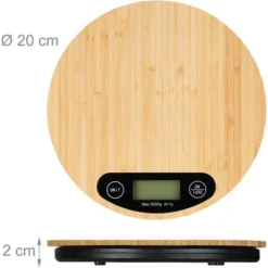 Relaxdays Kitchen Scale Digital, Bamboo, LCD Display, Tare, 5 Kg, Circular Design, 20 Cm Diameter, Natural Wood Colour -Kitchen Appliances Store 49801786 4