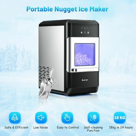 COSTWAY Nugget Ice Maker, Lighting Automatic Self-Cleaning Ice Cube Maker, 18Kg Ice In 24 Hours, 3.7 L Water Tank, Counter Top Ice Making Machine With Stainless Steel Ice Scoop 5 COSTWAY Nugget Ice Maker, Lighting Automatic Self-Cleaning Ice Cube Maker, 18Kg Ice In 24 Hours, 3.7 L Water Tank, Counter Top Ice Making Machine With Stainless Steel Ice Scoop - Image 5