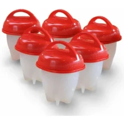 LangRay Egg Cooker, Silicone Non-Stick, Egg Cup For Boiling Eggs (Red (Pack Of 6))