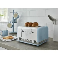 Swan 4 Slice Retro Blue Toaster -Kitchen Appliances Store 53434755 4