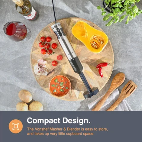 VonShef Electric Potato Masher & Hand Blender 1000W - 2 In 1 Immersion Blender With Potato Masher Attachment – Perfect For Blending & Mashing Potatoes, Baby Food And Vegetables 2 VonShef Electric Potato Masher & Hand Blender 1000W - 2 In 1 Immersion Blender With Potato Masher Attachment – Perfect For Blending & Mashing Potatoes, Baby Food And Vegetables - Image 2