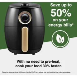 VonShef 2L Air Fryer Electric 1000W With Large Capacity Basket, Rapid Air Circulation, Easy Clean Non-Stick Coating & Auto Shut Off Ready Alert- Quick, Low Fat Healthy Cooking - Heats From 80 - 200°C -Kitchen Appliances Store 54924503 5
