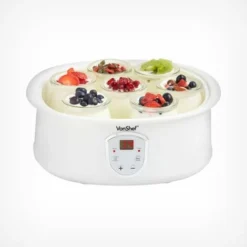 VonShef Automatic Digital Yoghurt Maker Electric With Digital LCD Display Screen, Temperature Settings, 7 X 200ml Jars & Lids For Natural Healthy, Sweet, Homemade Desserts - 1.5L Capacity - White