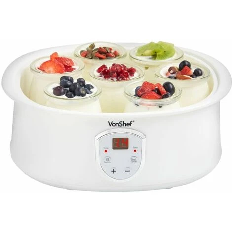VonShef Automatic Digital Yoghurt Maker Electric With Digital LCD Display Screen, Temperature Settings, 7 X 200ml Jars & Lids For Natural Healthy, Sweet, Homemade Desserts - 1.5L Capacity - White 4 VonShef Automatic Digital Yoghurt Maker Electric With Digital LCD Display Screen, Temperature Settings, 7 X 200ml Jars & Lids For Natural Healthy, Sweet, Homemade Desserts - 1.5L Capacity - White - Image 4