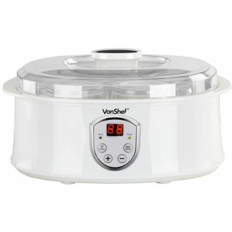 VonShef Automatic Digital Yoghurt Maker Electric With Digital LCD Display Screen, Temperature Settings, 7 X 200ml Jars & Lids For Natural Healthy, Sweet, Homemade Desserts - 1.5L Capacity - White 5 VonShef Automatic Digital Yoghurt Maker Electric With Digital LCD Display Screen, Temperature Settings, 7 X 200ml Jars & Lids For Natural Healthy, Sweet, Homemade Desserts - 1.5L Capacity - White - Image 5