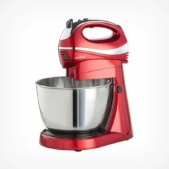 VonShef 2 In 1 Twin Hand & Stand Mixer - 300W Electric, Multifunctional, Red Mixer With 5 Speeds & Turbo Button, 3.5L Bowl & Removable, Dishwasher Safe Attachments (2X Beaters, 2X Dough Hooks & Whisk)