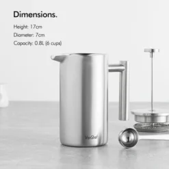 VonShef Cafetiere Stainless Steel - 6 Cup/800ml Double Walled Satin Brushed Coffee Filter With Coffee Measuring Spoon And Bag Sealing Clip -Kitchen Appliances Store 54924629 4
