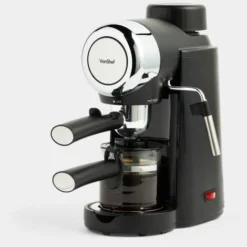 VonShef 4 Bar Espresso Machine - Black Coffee Maker With 4 Cup Capacity, Removable Easy Clean Drip Tray, Stainless Steel Filter, Control Dial & Milk Frothing For Espressos, Cappuccinos & Lattes - 800W