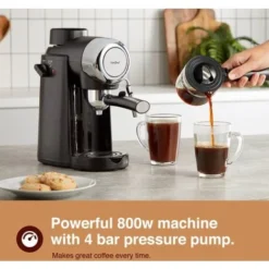 VonShef 4 Bar Espresso Machine - Black Coffee Maker With 4 Cup Capacity, Removable Easy Clean Drip Tray, Stainless Steel Filter, Control Dial & Milk Frothing For Espressos, Cappuccinos & Lattes - 800W 7 VonShef 4 Bar Espresso Machine - Black Coffee Maker With 4 Cup Capacity, Removable Easy Clean Drip Tray, Stainless Steel Filter, Control Dial & Milk Frothing For Espressos, Cappuccinos & Lattes - 800W -Kitchen Appliances Store 54924687 3