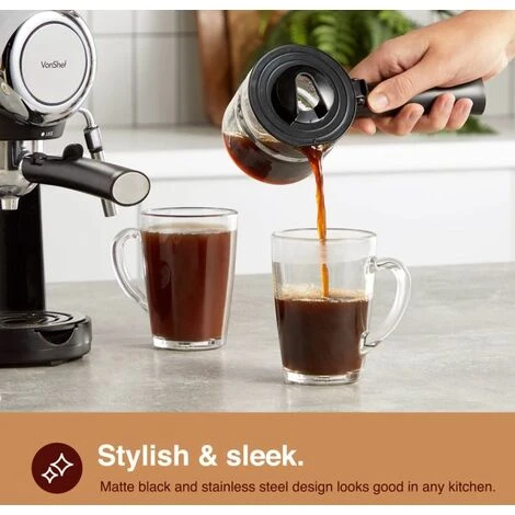 VonShef 4 Bar Espresso Machine - Black Coffee Maker With 4 Cup Capacity, Removable Easy Clean Drip Tray, Stainless Steel Filter, Control Dial & Milk Frothing For Espressos, Cappuccinos & Lattes - 800W 5 VonShef 4 Bar Espresso Machine - Black Coffee Maker With 4 Cup Capacity, Removable Easy Clean Drip Tray, Stainless Steel Filter, Control Dial & Milk Frothing For Espressos, Cappuccinos & Lattes - 800W - Image 5