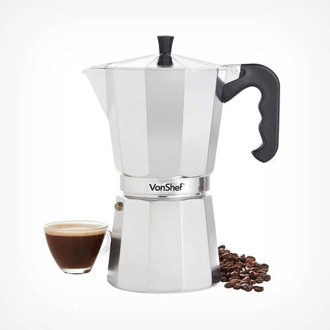 VonShef Aluminium Stovetop Coffee Maker 12 Cup (600ml) - Italian Style Espresso Maker Moka Pot For Ground Coffee Cappuccinos, Lattes, Flat Whites - Includes A Free Replacement Gasket And Filter 1 VonShef Aluminium Stovetop Coffee Maker 12 Cup (600ml) - Italian Style Espresso Maker Moka Pot For Ground Coffee Cappuccinos, Lattes, Flat Whites - Includes A Free Replacement Gasket And Filter