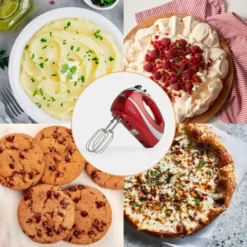 VonShef Professional 300W Hand Mixer, Red, Includes Chrome Beaters, Dough Hooks, Balloon Whisk + 5 Speed With Turbo Button -Kitchen Appliances Store 54925029 5