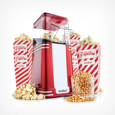 VonShef Retro Popcorn Maker – Vintage Style, Red 1200W Electric Popcorn Machine With Hot Air Circulation - For Fat-Free And Healthy Snacking - Perfect For Home Cinema (6 Popcorn Boxes Included) 1 VonShef Retro Popcorn Maker – Vintage Style, Red 1200W Electric Popcorn Machine With Hot Air Circulation - For Fat-Free And Healthy Snacking - Perfect For Home Cinema (6 Popcorn Boxes Included)