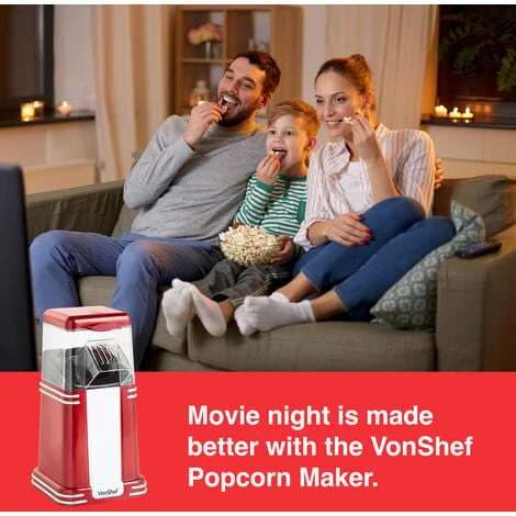 VonShef Retro Popcorn Maker – Vintage Style, Red 1200W Electric Popcorn Machine With Hot Air Circulation - For Fat-Free And Healthy Snacking - Perfect For Home Cinema (6 Popcorn Boxes Included) 2 VonShef Retro Popcorn Maker – Vintage Style, Red 1200W Electric Popcorn Machine With Hot Air Circulation - For Fat-Free And Healthy Snacking - Perfect For Home Cinema (6 Popcorn Boxes Included) - Image 2