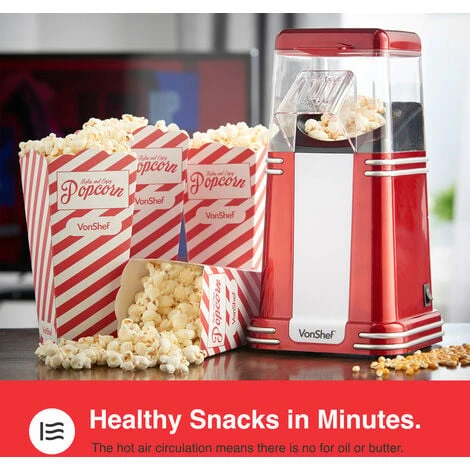 VonShef Retro Popcorn Maker – Vintage Style, Red 1200W Electric Popcorn Machine With Hot Air Circulation - For Fat-Free And Healthy Snacking - Perfect For Home Cinema (6 Popcorn Boxes Included) 4 VonShef Retro Popcorn Maker – Vintage Style, Red 1200W Electric Popcorn Machine With Hot Air Circulation - For Fat-Free And Healthy Snacking - Perfect For Home Cinema (6 Popcorn Boxes Included) - Image 4