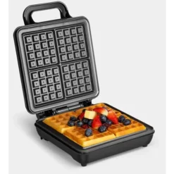 VonShef Waffle Maker, Large Quad Belgian Sweet & Savoury Cooker Easy Clean Non-Stick Coated Plates, Cool Touch Handles & Automatic Temperature Control, Compact, Portable Stainless Steel Design – 1100W