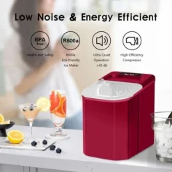 NICEME Electric Automatic Ice Maker Countertop 26 Pounds Portable Electric Ice Maker Machine With Ice Scoop And Basket Dining Room Kitchen Red