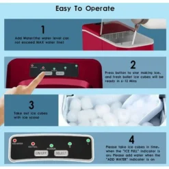 NICEME Electric Automatic Ice Maker Countertop 26 Pounds Portable Electric Ice Maker Machine With Ice Scoop And Basket Dining Room Kitchen Red -Kitchen Appliances Store 55657218 4