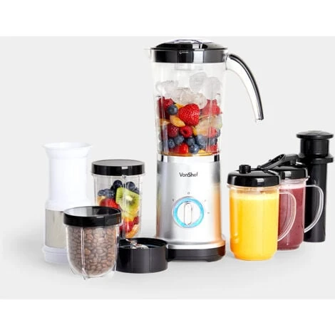 VonShef Blender, Juicer & Grinder - 4 In 1 Multi-Functional, 17 Piece Set With 2 Speed Settings And Pulse Function Ideal For Crushing Ice, Making Smoothies, Protein Shakes And More 220W 1 VonShef Blender, Juicer & Grinder - 4 In 1 Multi-Functional, 17 Piece Set With 2 Speed Settings And Pulse Function Ideal For Crushing Ice, Making Smoothies, Protein Shakes And More 220W