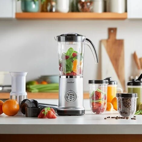 VonShef Blender, Juicer & Grinder - 4 In 1 Multi-Functional, 17 Piece Set With 2 Speed Settings And Pulse Function Ideal For Crushing Ice, Making Smoothies, Protein Shakes And More 220W 2 VonShef Blender, Juicer & Grinder - 4 In 1 Multi-Functional, 17 Piece Set With 2 Speed Settings And Pulse Function Ideal For Crushing Ice, Making Smoothies, Protein Shakes And More 220W - Image 2
