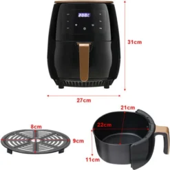 Livingandhome 4.5L Electric Air Fryer With Non-Stick Basket LCD Digital Screen, Black -Kitchen Appliances Store 59013973 5