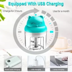 Mini Hachoir Électrique Multi Moulinette, 250ml Mixer Blender Avec Design Acier Inoxydable 3 Lames, Presse Ail Hachoir, Petit Mixeur Utilisation Facile Et Rapide Pour Viande, Oigno, Herbes -Kitchen Appliances Store 59152163 3