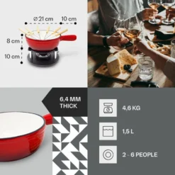 Klarstein Holsten Fondue Set Pot Stove Burner 6 Forks 1.5 L Cast Iron -Kitchen Appliances Store 60495104 4