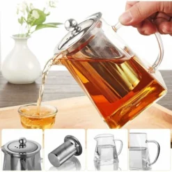 Square Glass Teapot With Infuser, 500 Ml Borosilicate Tea Pot With Strainer, Clear Leaf Tea Pots For Loose Tea -Kitchen Appliances Store 60699916 4