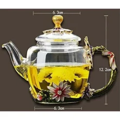 Glass Teapot - 280 Ml (9.47 Oz) - Glass Teapot With France Enamel Chrysanthemum Flower/Heat Resistant Glass Teapot Kettle With Strainer For Blooming Tea, Loose Leaf Tea -Kitchen Appliances Store 60699922 4